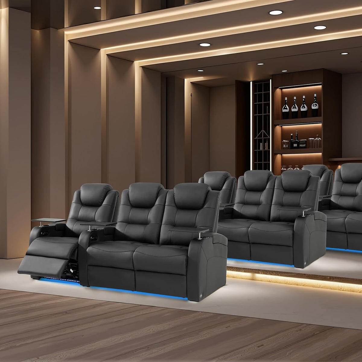 Home Theater Seating, Top-Grain Leather Power Recliner Chair