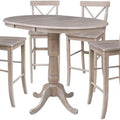 36" round Extension Dining Table with Four Bar Height Stools, Washed Gary Taupe