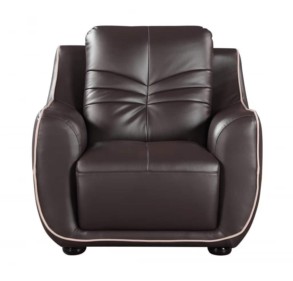 49" Brown Tufted Leather Match and Wood Club Chair