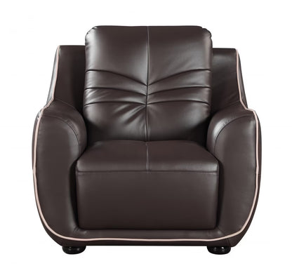 49" Brown Tufted Leather Match and Wood Club Chair