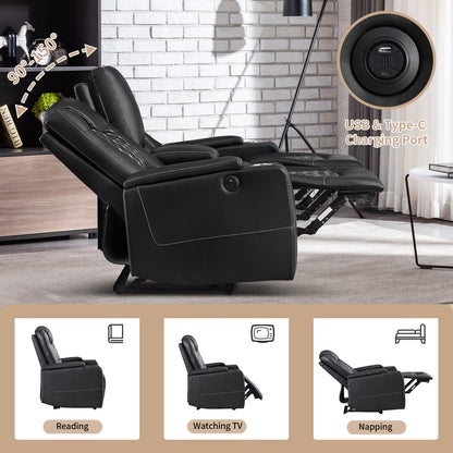Electric Power Recliner Sofa Set Loveseat Theater Seating with Console Living Room Furniture Set, Cup Holders, Hidden Arm Storage, USB Ports, Black