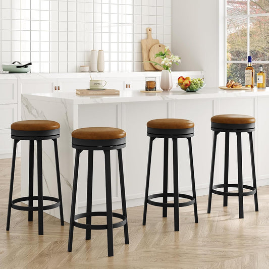 30'' Backless round Swivel Bar Stools Set of 4, Brown