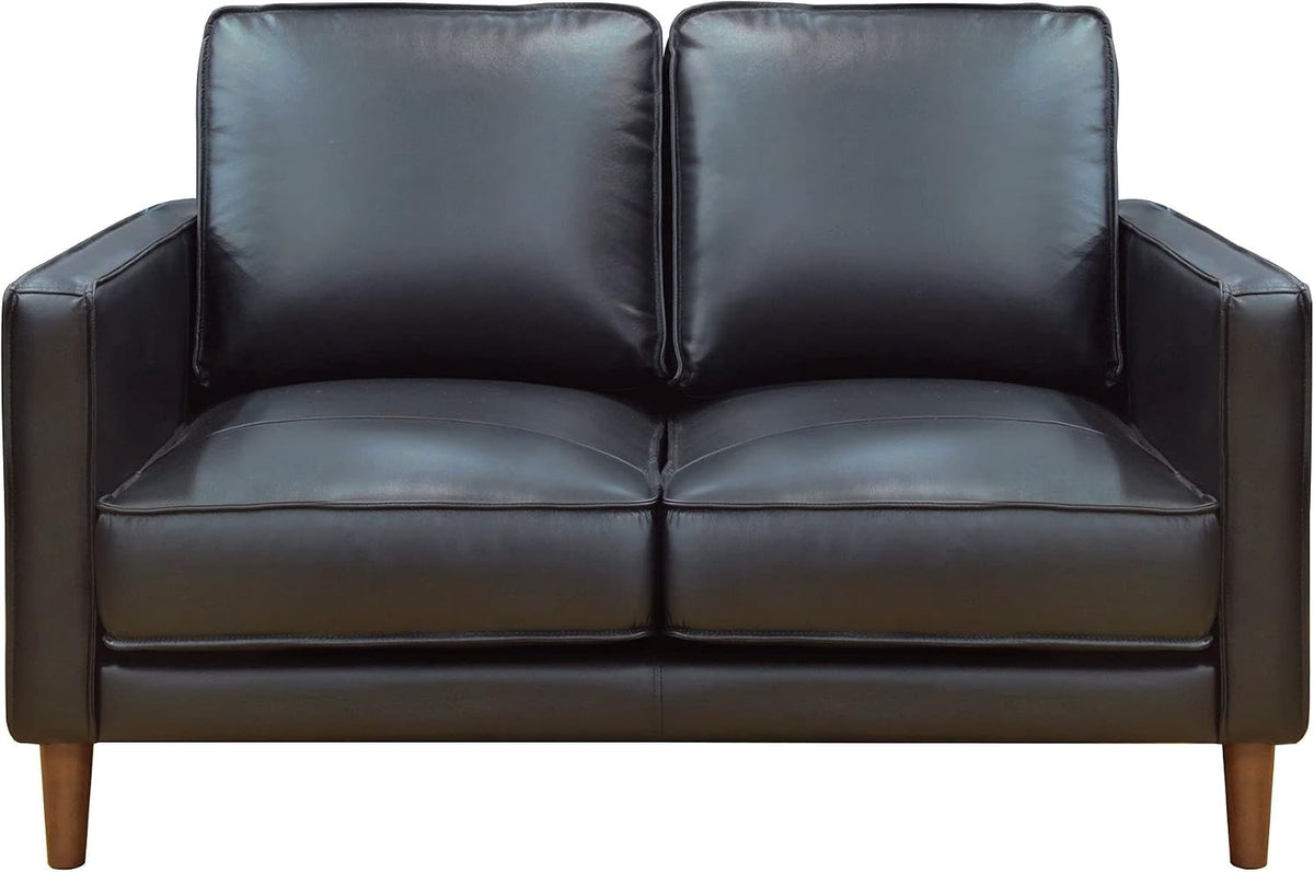Prelude 55" Wide Black Top Grain Leather Mid Century Modern Small Couch Loveseat, Space Seating (SU-PR15070-80-200E)