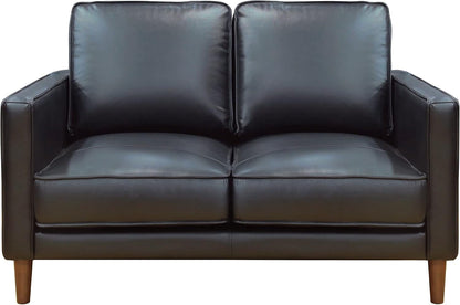 Prelude 55" Wide Black Top Grain Leather Mid Century Modern Small Couch Loveseat, Space Seating (SU-PR15070-80-200E)