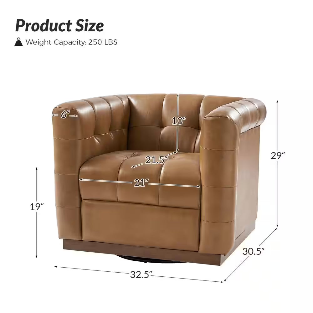 Gunther Camel Genuine Leather Swivel Club Chair (Set of 2) with Wooden Apron