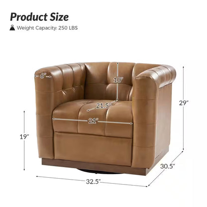 Gunther Camel Genuine Leather Swivel Club Chair (Set of 2) with Wooden Apron