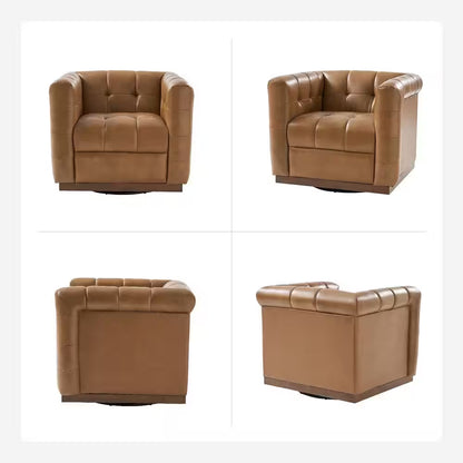Gunther Camel Genuine Leather Swivel Club Chair (Set of 2) with Wooden Apron