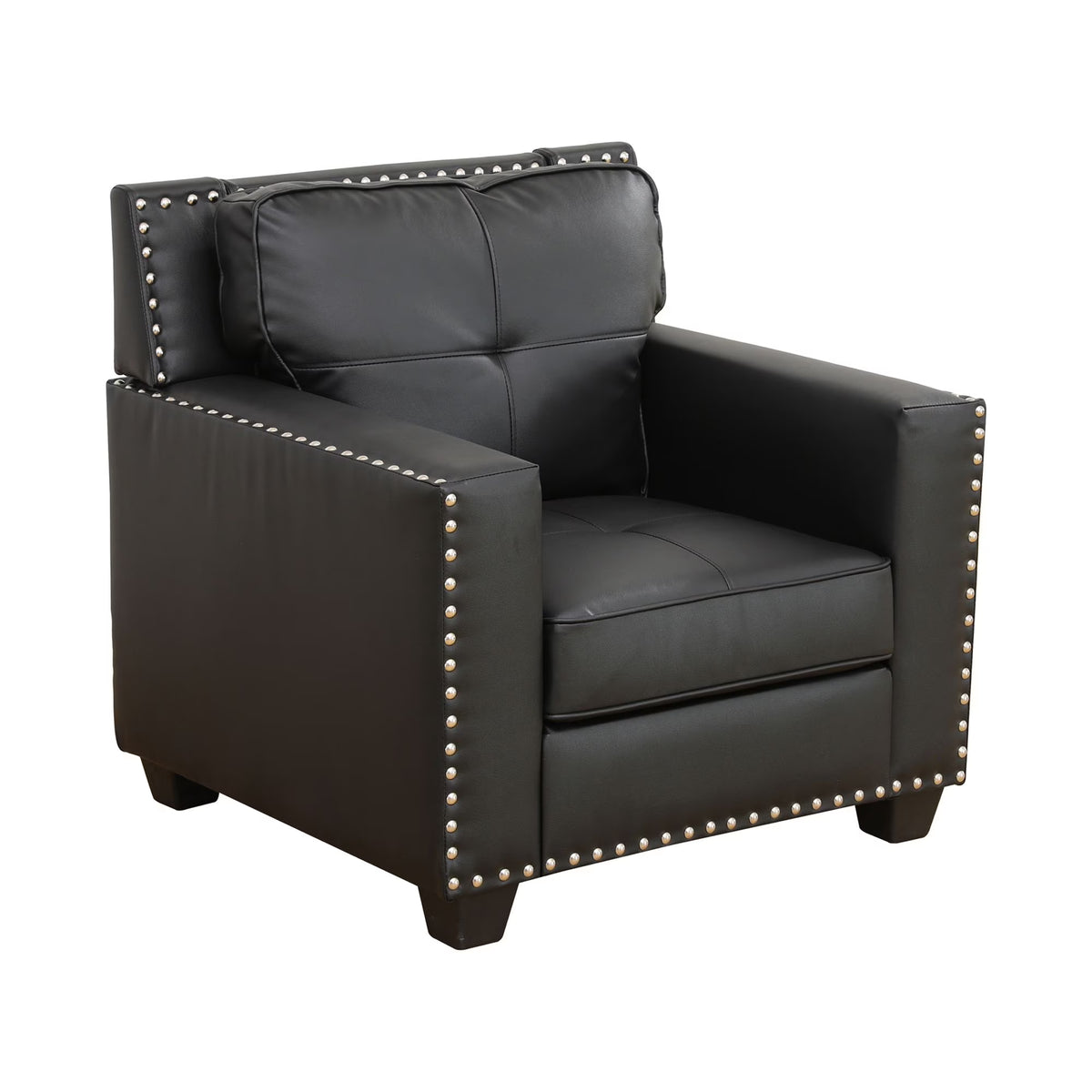 Leather Upholstered Armchair Accent Chair with Nailhead Trim,Black