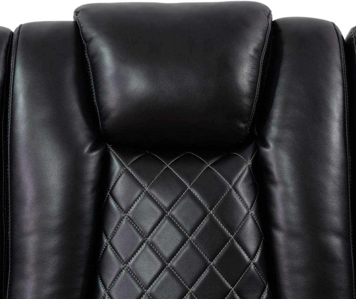 Electric Power Recliner Sofa Living Room Furniture, Comfy Home Theater Breathing Leather Seating with USB 2.0 Charging Ports, LED Light Strips, Fold-Down Table & Wireless Charging Device (Black)