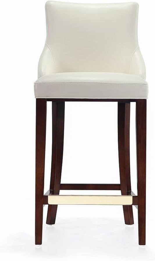 Shubert Modern Barstool with Backseat | Upholstered Leatherette, Beech Wood Legs | Perfect Bar Stool for Bar and Kitchen | Commercial Grade | Fully Assembled, Set of 1, Ivory