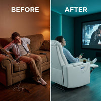 35.3" Wide Modern Faux Leather Power Home Theater Individual Seat with USB & Dual Cup Holders&Arm Storage — Before & After