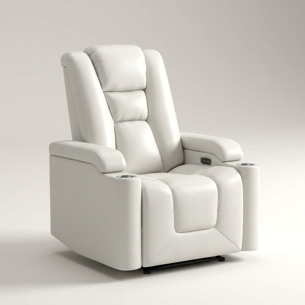 35.3" Wide Modern Faux Leather Power Home Theater Individual Seat with USB & Dual Cup Holders&Arm Storage — Studio Shot