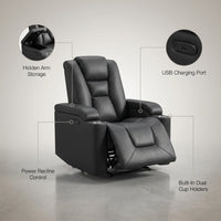 35.3" Wide Modern Faux Leather Power Home Theater Individual Seat with USB & Dual Cup Holders&Arm Storage — infographic