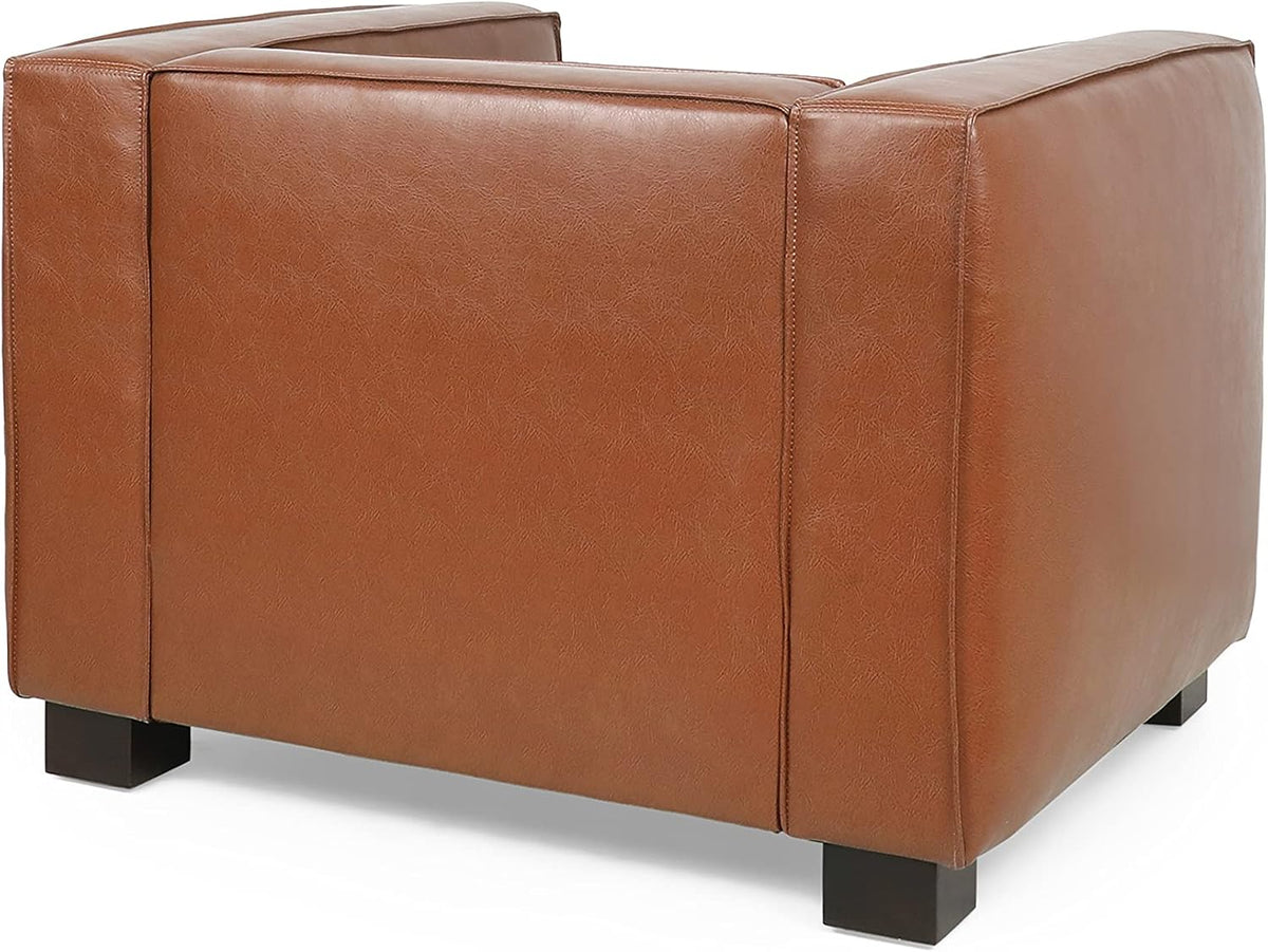 Goyette Club Chair - Faux Leather - Cognac Brown/Dark Walnut
