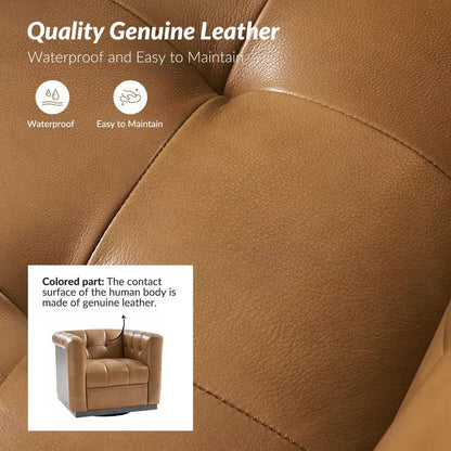 Gunther Camel Genuine Leather Swivel Club Chair (Set of 2) with Wooden Apron