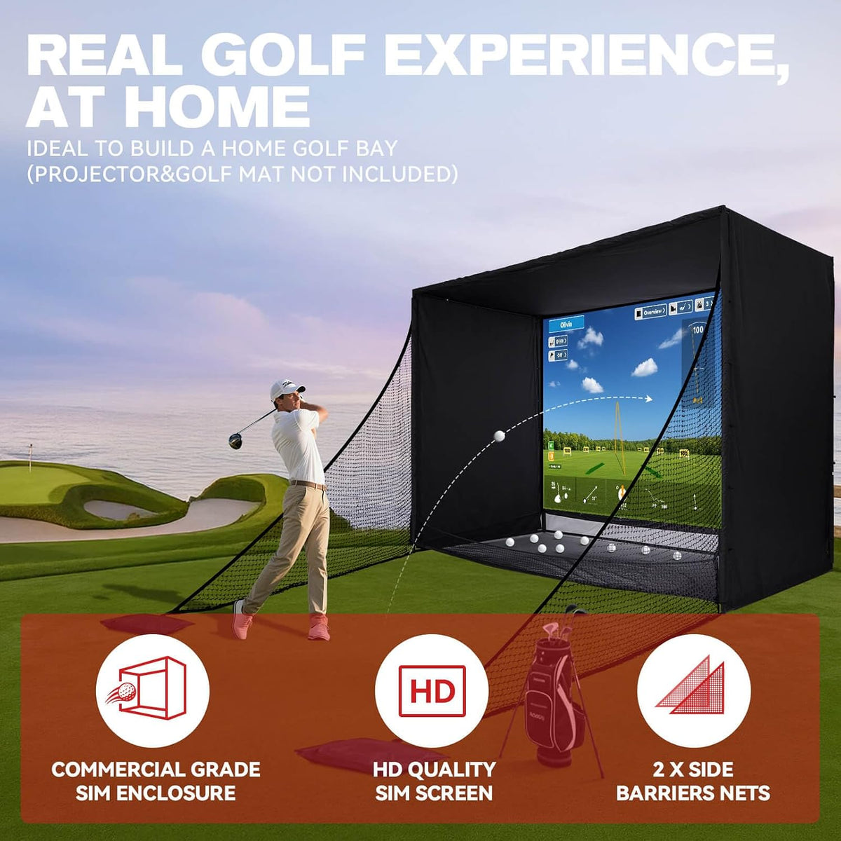 Golf Simulator Enclosure & Golf Net with Dual-Layer HD Screen