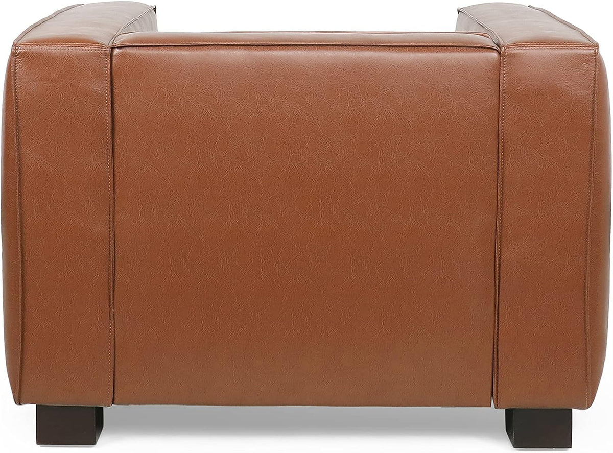 Goyette Club Chair - Faux Leather - Cognac Brown/Dark Walnut