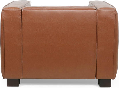 Goyette Club Chair - Faux Leather - Cognac Brown/Dark Walnut