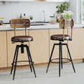 42 Inch Adjustable Bar Stool with Back, Farmhouse Swivel Chair Set of 2