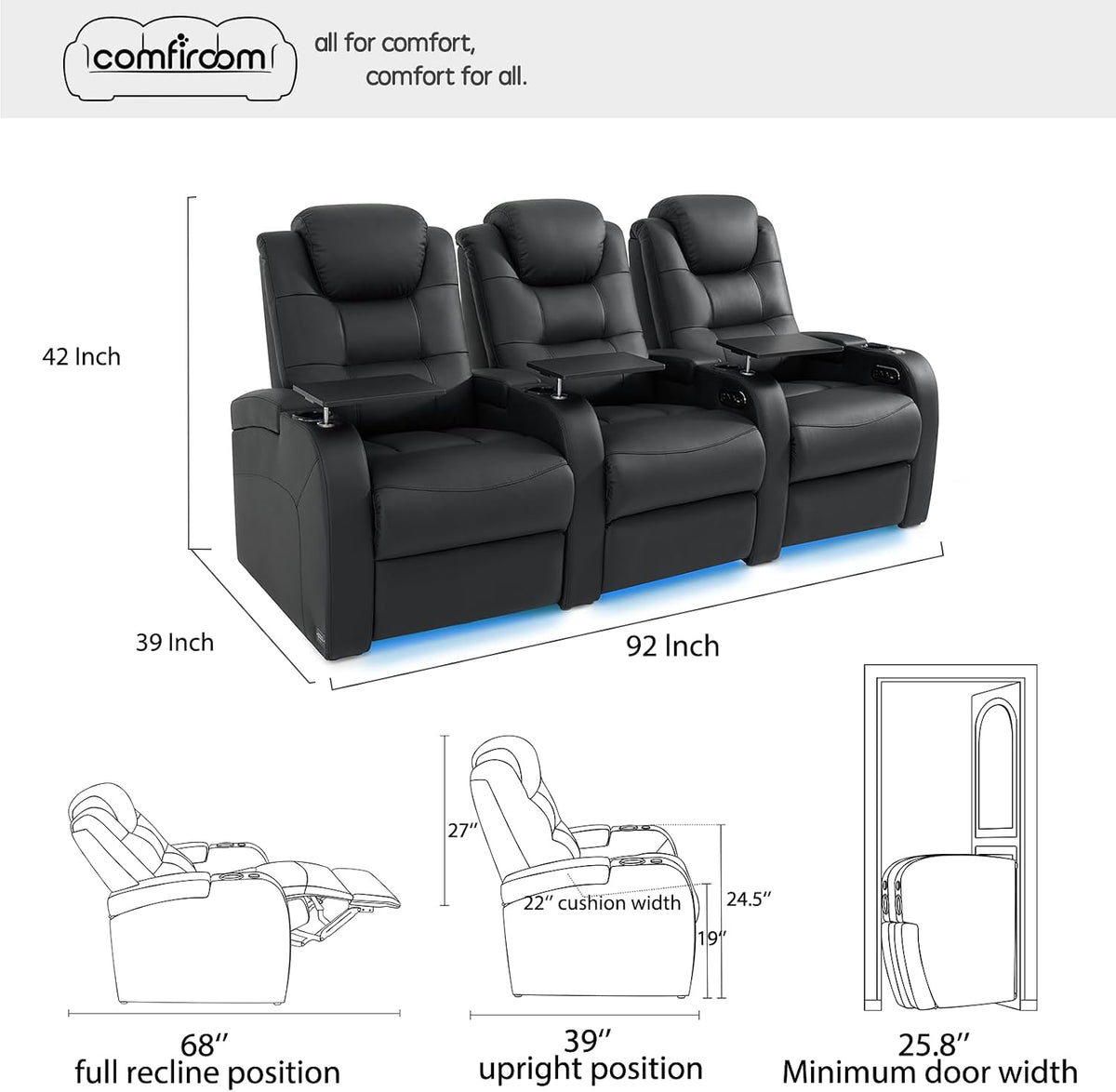 Home Theater Seating, Top-Grain Leather Power Recliner Chair
