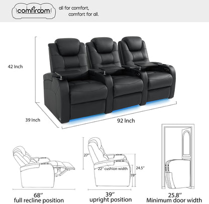 Home Theater Seating, Top-Grain Leather Power Recliner Chair