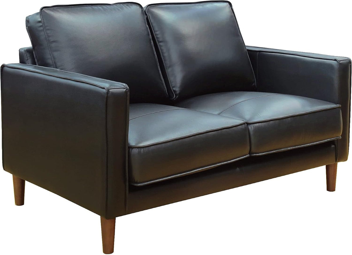 Prelude 55" Wide Black Top Grain Leather Mid Century Modern Small Couch Loveseat, Space Seating (SU-PR15070-80-200E)