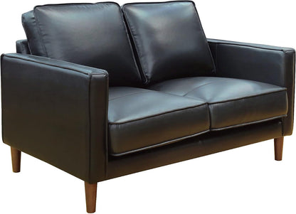 Prelude 55" Wide Black Top Grain Leather Mid Century Modern Small Couch Loveseat, Space Seating (SU-PR15070-80-200E)
