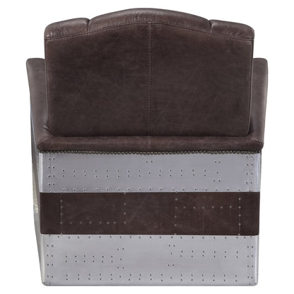 ACME Brancaster Tufted Accent Chair in Retro Brown and Aluminum