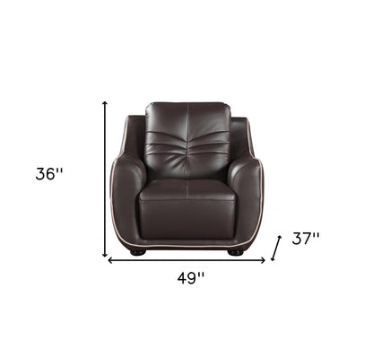 49" Brown Tufted Leather Match and Wood Club Chair