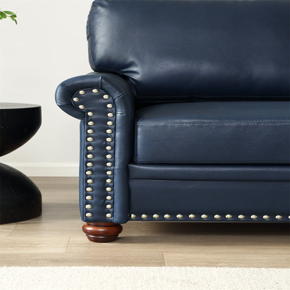 Single Seat Sofa Chair Club Chair with Wood Legs, Faux Leather Accent Chair for Living Room, Office, Navy Blue