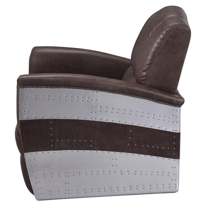 ACME Brancaster Tufted Accent Chair in Retro Brown and Aluminum