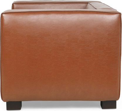 Goyette Club Chair - Faux Leather - Cognac Brown/Dark Walnut