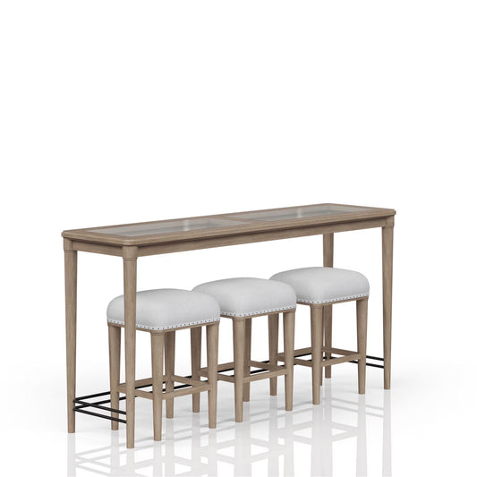 Frosted Glass & MDF Structure - Transitional Console Table - Home Bar - 3 Matching Seats