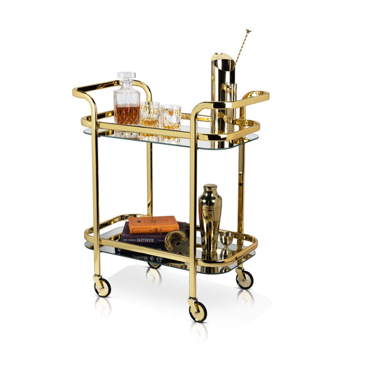 Stainless Steel Bar Cart with Wheels, Mirror Shelves, Home Bar, Gold