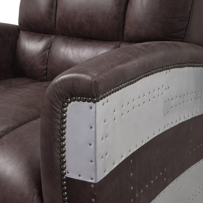 ACME Brancaster Tufted Accent Chair in Retro Brown and Aluminum