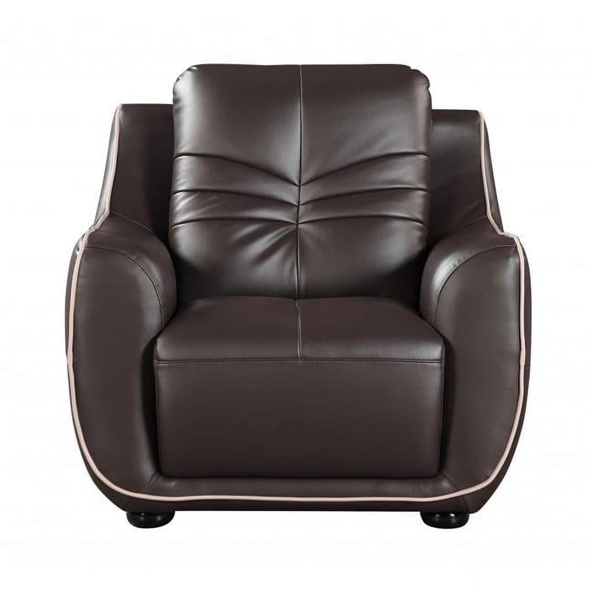 49" Brown Tufted Leather Match and Wood Club Chair
