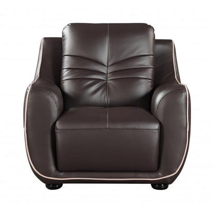 49" Brown Tufted Leather Match and Wood Club Chair