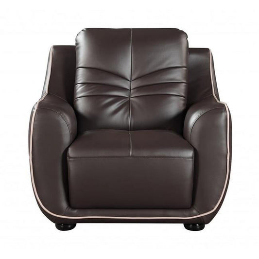 49" Brown Tufted Leather Match and Wood Club Chair
