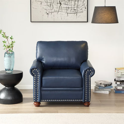 Single Seat Sofa Chair Club Chair with Wood Legs, Faux Leather Accent Chair for Living Room, Office, Navy Blue