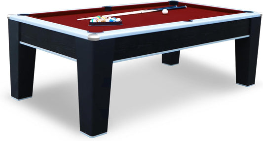 Mirage 7.5Ft Pool Table for Game Room – Billiard Table with Poly-Coated Non-Slate Playfield, Drop Pockets & Leg Levelers – Includes Cues, Pool Balls, Triangle & Brush – Black & Silver