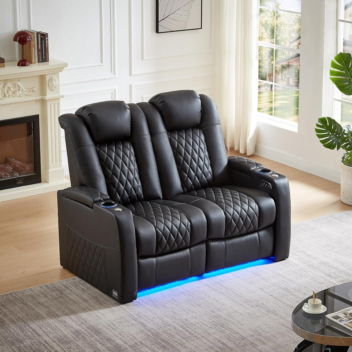 Top-Grain Leather Home Theater Seating, Dual-Motor Power Recliner