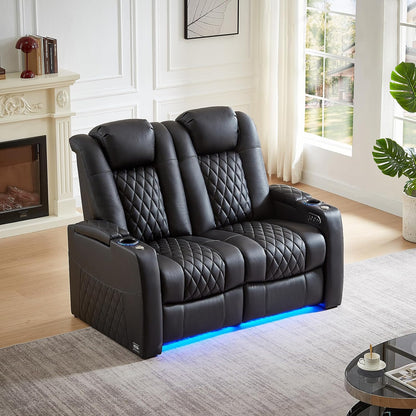 Top-Grain Leather Home Theater Seating, Dual-Motor Power Recliner
