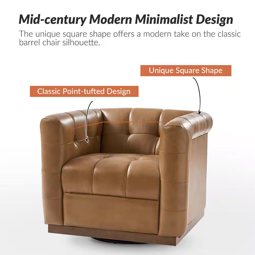 Gunther Camel Genuine Leather Swivel Club Chair (Set of 2) with Wooden Apron
