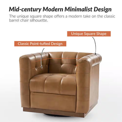 Gunther Camel Genuine Leather Swivel Club Chair (Set of 2) with Wooden Apron