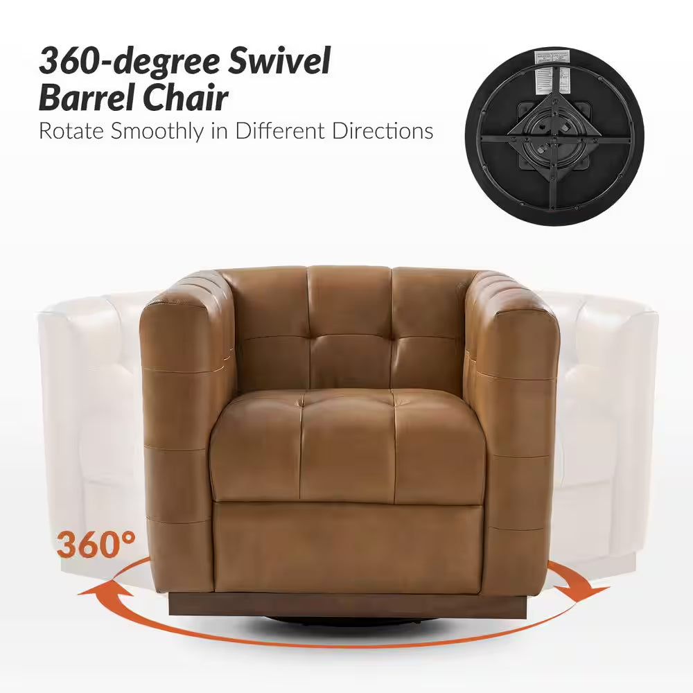 Gunther Camel Genuine Leather Swivel Club Chair (Set of 2) with Wooden Apron