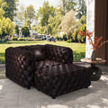 2 Piece Chesterfield Faux Leather Sofa Set, Mid Century Modern Single Couch with Ottoman, Solid Wood Frame, Brown