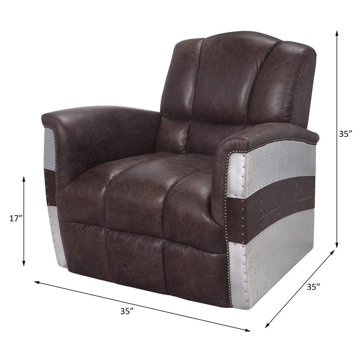 ACME Brancaster Tufted Accent Chair in Retro Brown and Aluminum