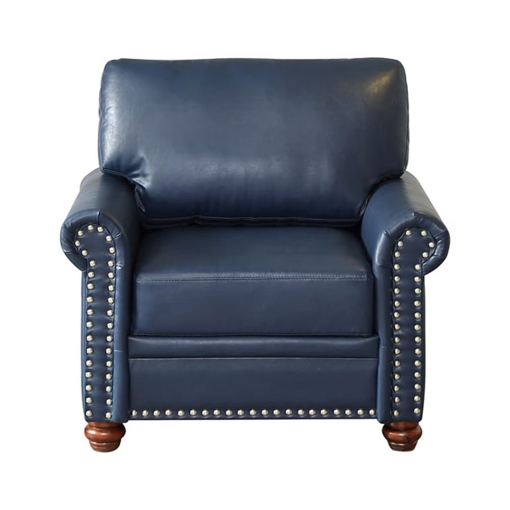 Single Seat Sofa Chair Club Chair with Wood Legs, Faux Leather Accent Chair for Living Room, Office, Navy Blue