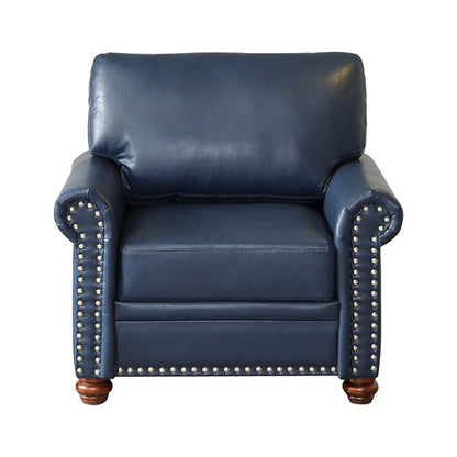 Single Seat Sofa Chair Club Chair with Wood Legs, Faux Leather Accent Chair for Living Room, Office, Navy Blue