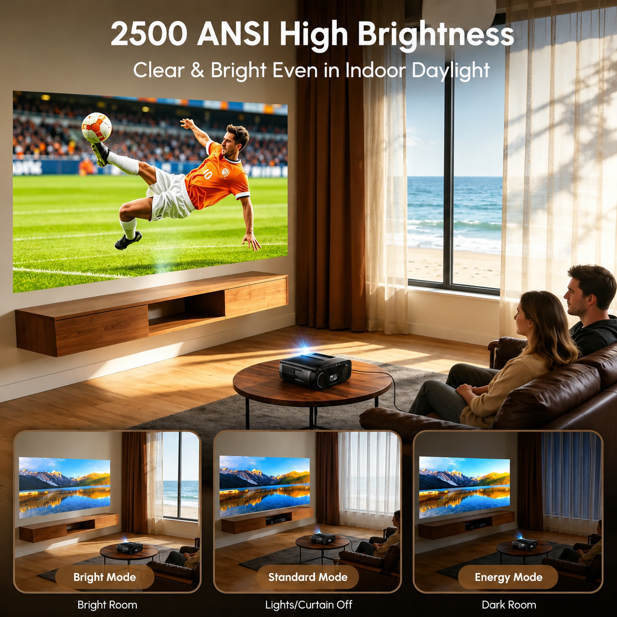 Daytime Projector 4K 2026 Upgraded 2500 ANSI [Karaoke Home Theater] HDR10 Smart TV Projectors with Wifi and Bluetooth TOF Autofocus HDMI CEC DB Digital Audio for Movie Night Gaming Golf Simulator